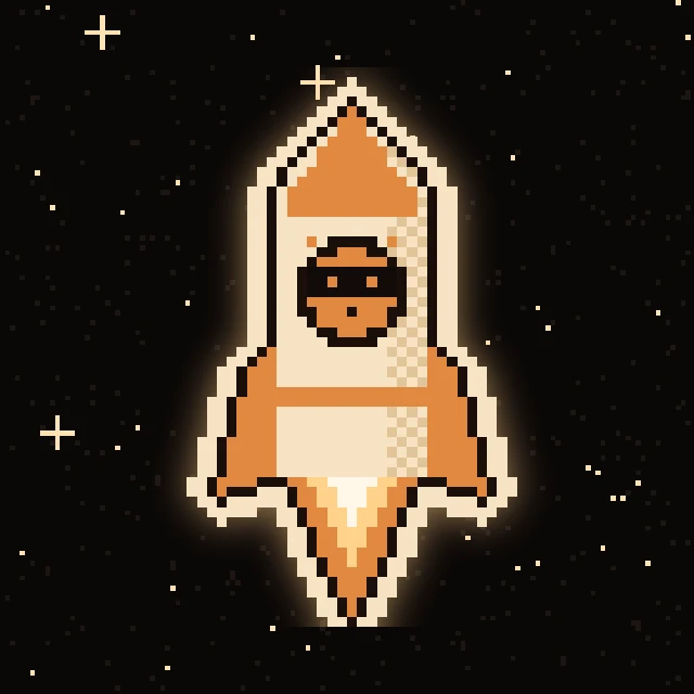 Pixel rocket with masked shiba