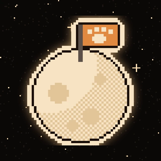 Pixel moon with paw flag